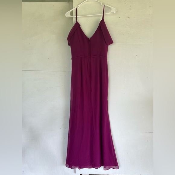 David’s Bridal Sangria Pink Long Maxi Chiffon Bridesmaid Prom Dress with Slit - Picture 2 of 10